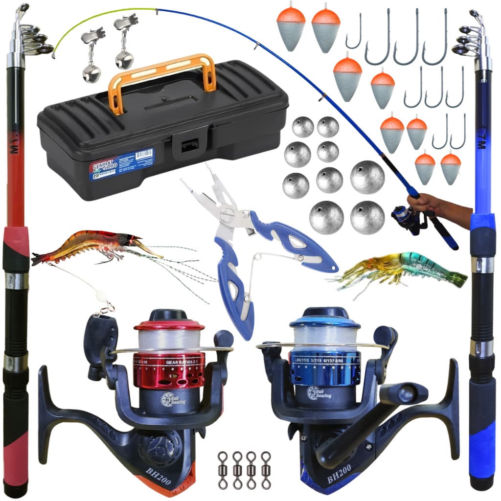 Kit Pesca Completo 2 Varas 2 Molinetes alicate e acessórios
