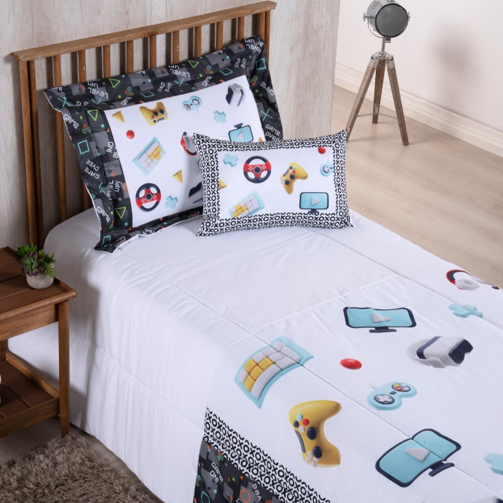 Jogo de Cama Completo Solteiro 4 Peças Game Edredom Lençol