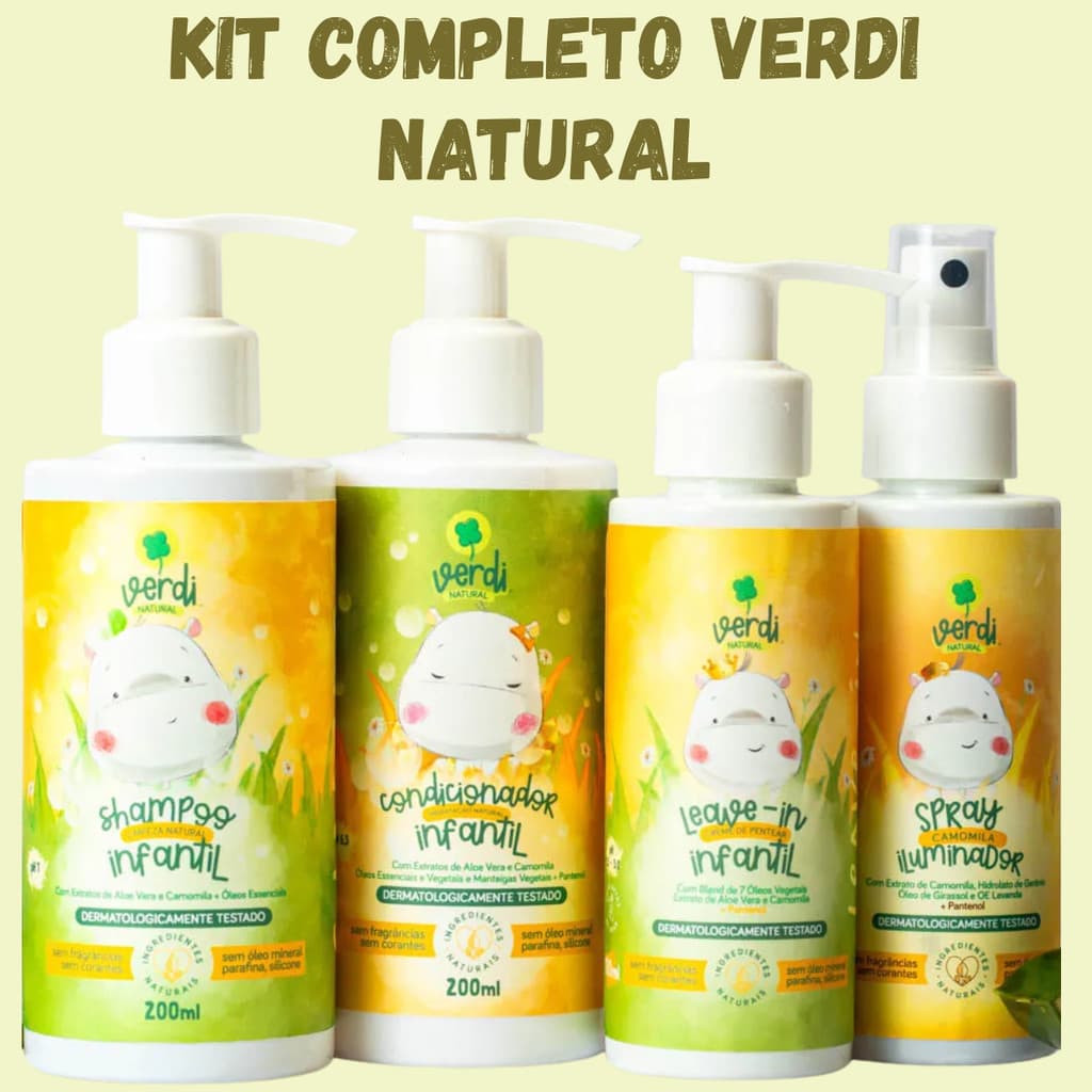 Kit Competo Infantil Shampoo + Condicionador + Creme de Pentear + Spray Iluminador - Verdi Natural