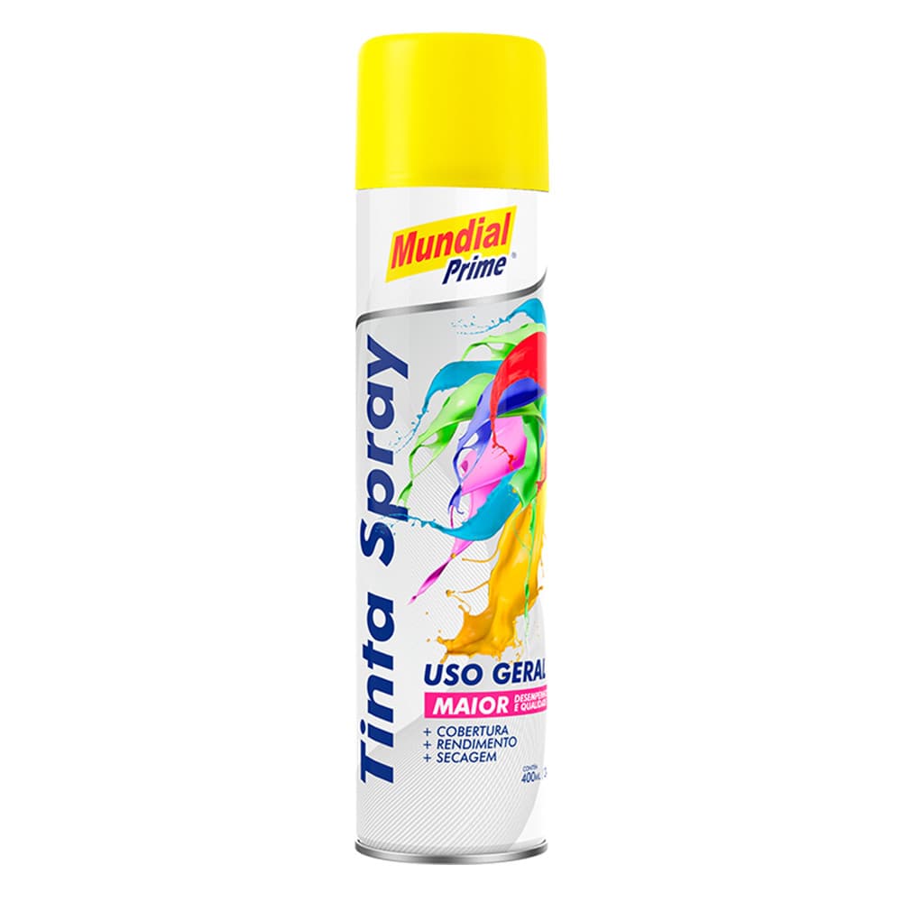 Tinta Spray Amarelo Uso Geral 400ml Mundial Prime Alta Cobertura