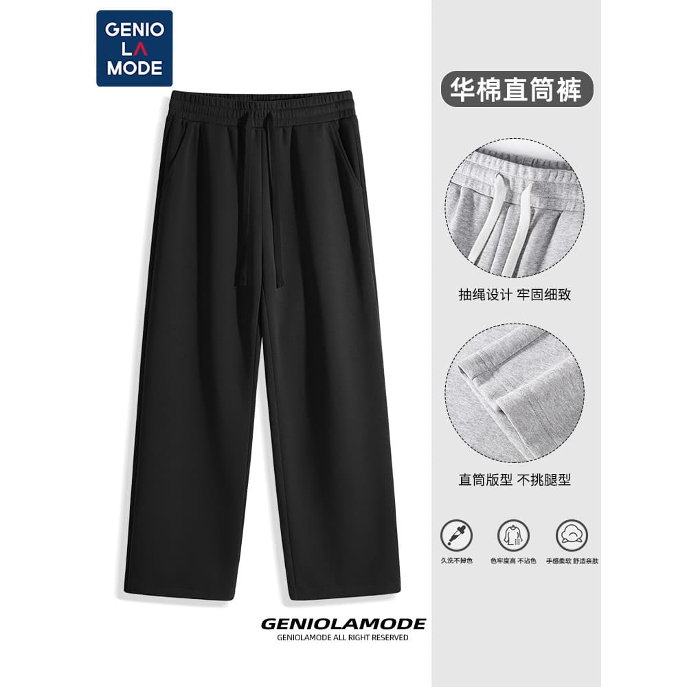 GENIOLAMODE Calças retas masculinas pretas mais finas perfil de aparência All-Match calças esportivas casuais soltas dra