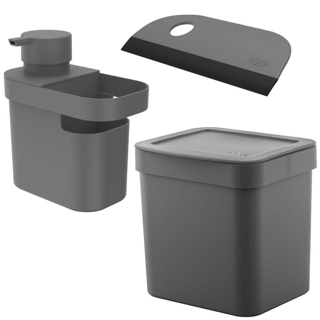 Porta Detergente Esponja + Lixeira 2,5L  + Rodo Pia Compacto Pia Cozinha OU