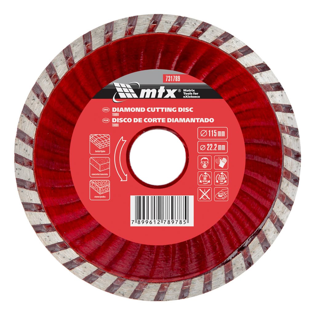 DISCO DE CORTE TURBO, DIAMANTADO, CORTE SECO, 115 X 22,2MM, 1PC // MTX