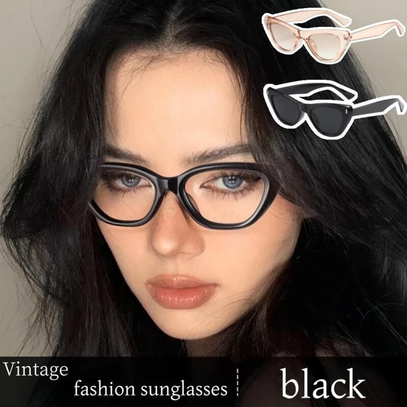 Óculos de Sol Olho de Gato, Óculos de Sol Femininos com Armação Preta, Anti-UV, Vintage, Óculos de Sol Retro Punk*-*&&-&