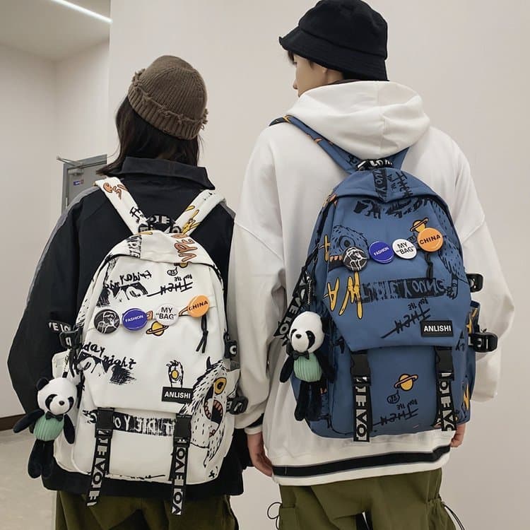 Mochila escolar americana High Street novo estilo exclusivo na moda Graffiti mochila meninos meninas estudantes do ensin