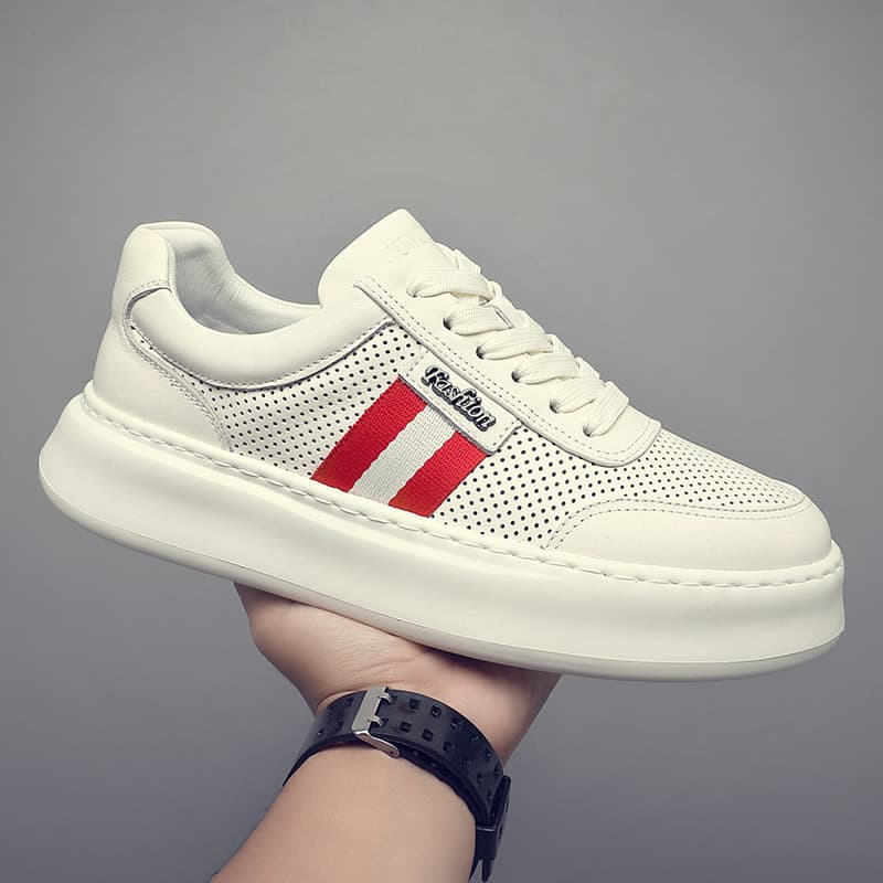 Primeira camada de couro sapatos masculinos verão novo estilo couro genuíno perfuração respirável sapatos brancos mascul