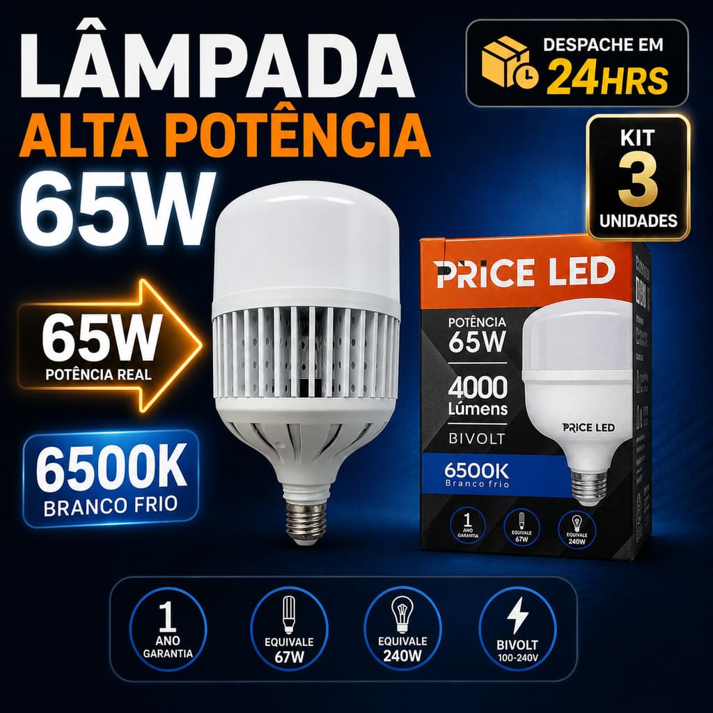 3 / 2 /1 Lâmpada LED Bulbo Alta Potência 65W E27/E40 6500K Branco Frio Bivolt Industrial Galpão Super Bulbo Grande Forte
