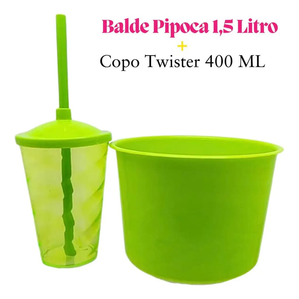 Kit Cinema 10 Copos Twister 400ml + 10 Balde Pipoca 1,5 Lt