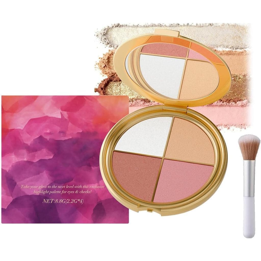 Paleta de maquiagem de alto brilho para olhos e blush de uso duplo, conjunto de maquiagem com sombra e iluminador, conju