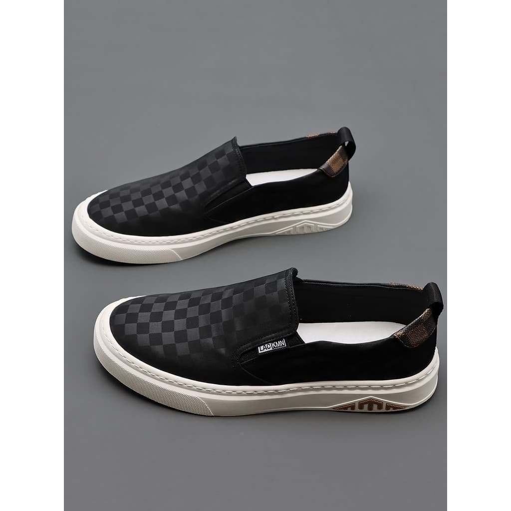 Sapatos masculinos deslizamento em sapatos preguiçosos sapatos de pano respirável verão xadrez baixo-Top sapatos casuais