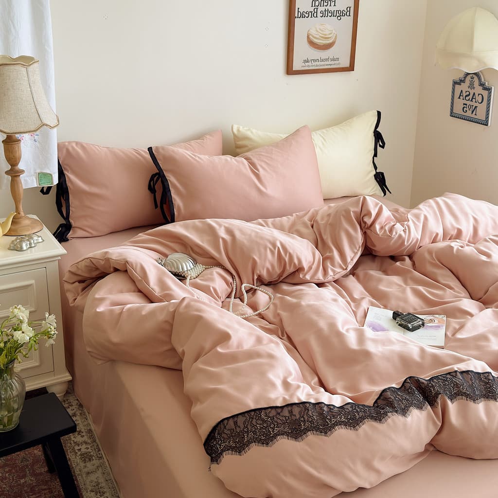 Conjunto de quatro peças de seda gelada lavada estilo luxuoso leve, capa de edredom, lençol de cor sólida, estilo lençol