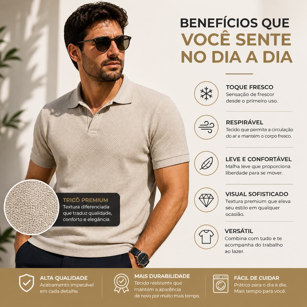 Camisa Polo Hering Masculina Tricot Leve Respirável Estilo Sofisticado