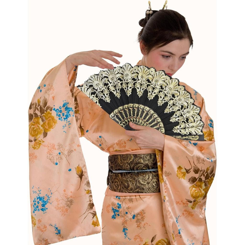 Leque Dobrável Chinês EOSAU para Mulheres, Leques de Mão para Festas, Casamentos, Igreja, Dança (Preto)