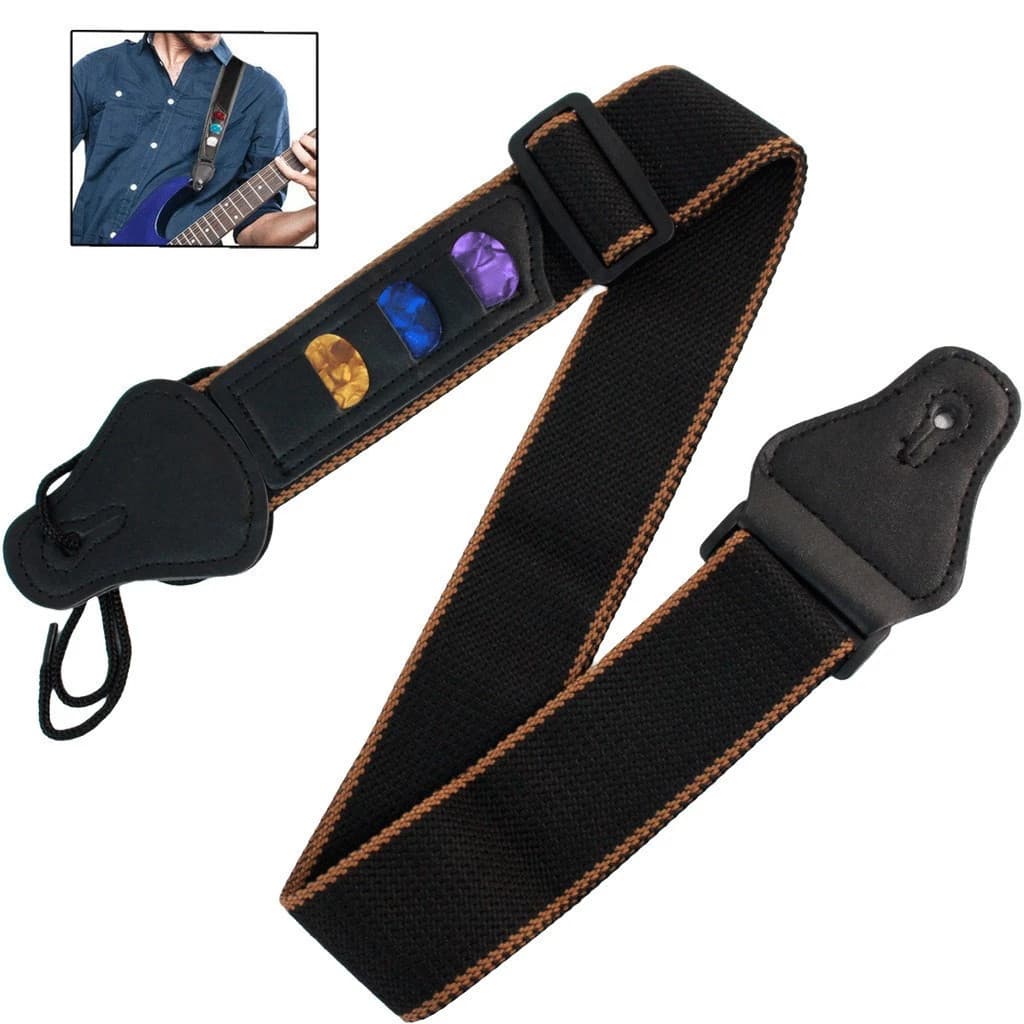 Correia Violão Para Guitarra Baixo Alça Ajustável Confortável Comfort + 2 Palhetas Preta
