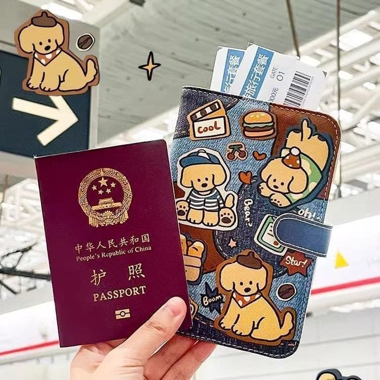 Porta-passaporte de cachorrinho Cowboy bolsa de documentos protetora porta-passaporte de cachorrinho jeans bolsa de docu