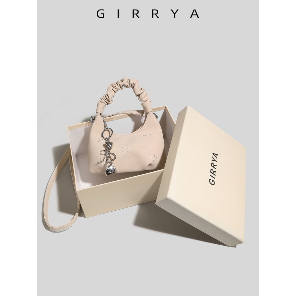 GIRRYA nicho Design flor bordado plissado bolsa feminina 2026 nova Casual All-Match ombro saco do mensageiro