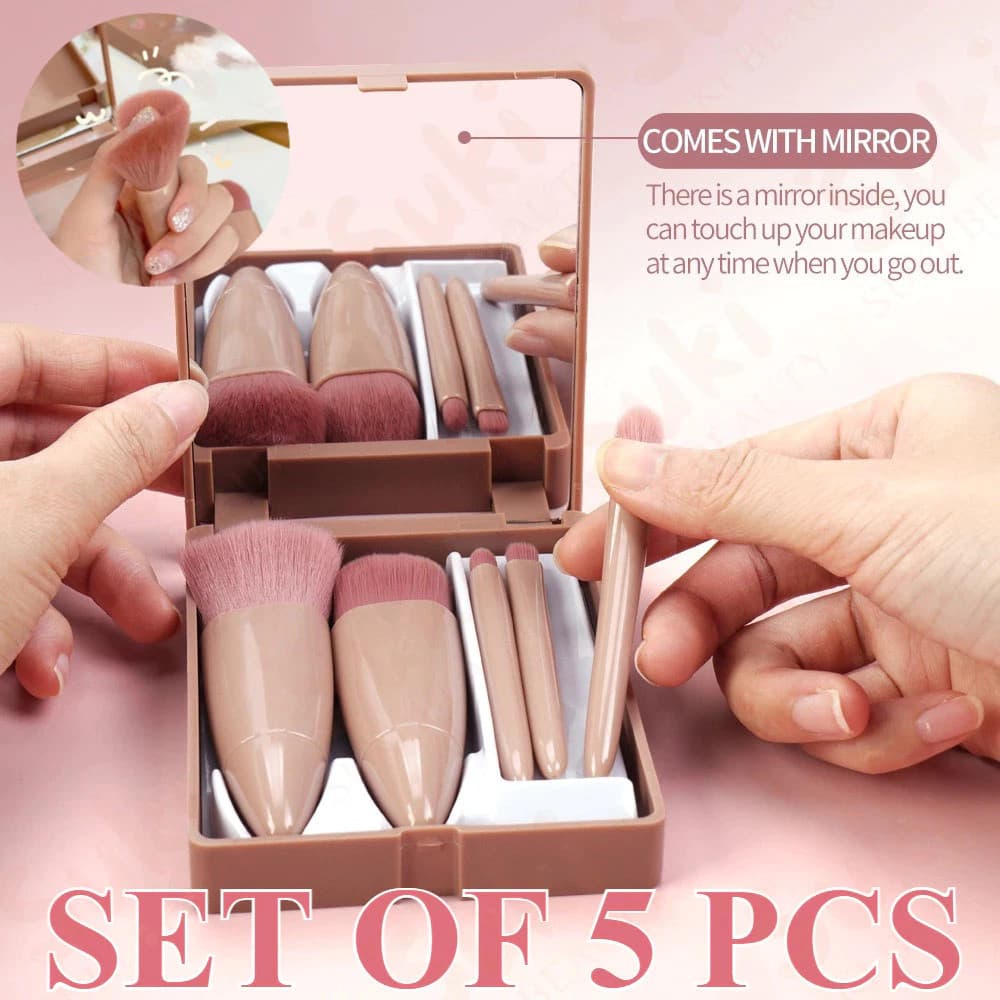 KIT 10 unidades  Mini Espelho De Maquiagem Portátil Com 5 Pcs Pincéis De Maquiagem Lupa Mão Segurar Bolso Dobrável Maqui