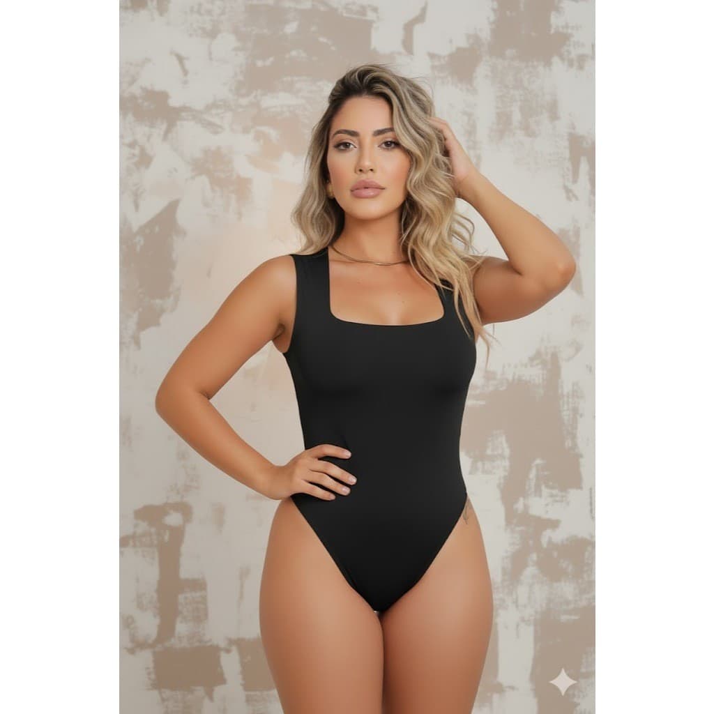 Body Feminino Decote Quadrado Alça Larga Regata Com Forro Tecido Summerplex Premiu Liso Casual