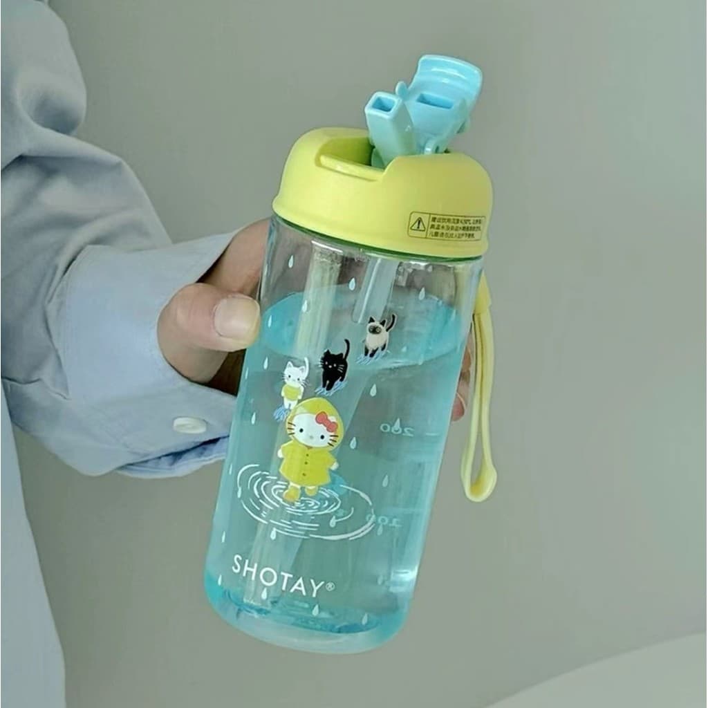 Original chuva kitty verão copo de palha menina tritan resistente a altas temperaturas portátil pequeno estudante copo d