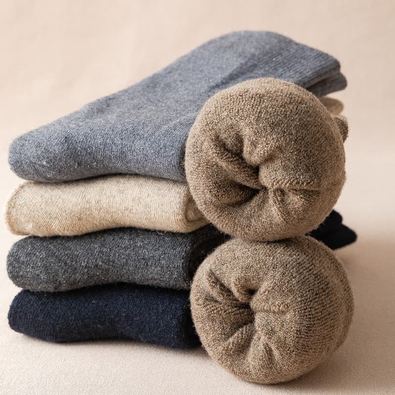 Meias masculinas de cano médio, meias de lã espessadas, forro de lã, outono inverno, quente, toalha felpuda, desodorante