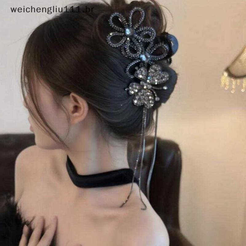 # weicheng Acessórios De Cabelo Para Festa Feminina Luxo Super Brilhante Girassol Borboleta sel Grampo Elegante Garras D