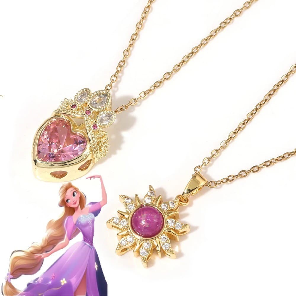 Anime Rapunzel Sol Coroa Colar Moda Feminina Rosa Pingente Zircão Jóias Acessórios Retro Dopamina Roxo Presente