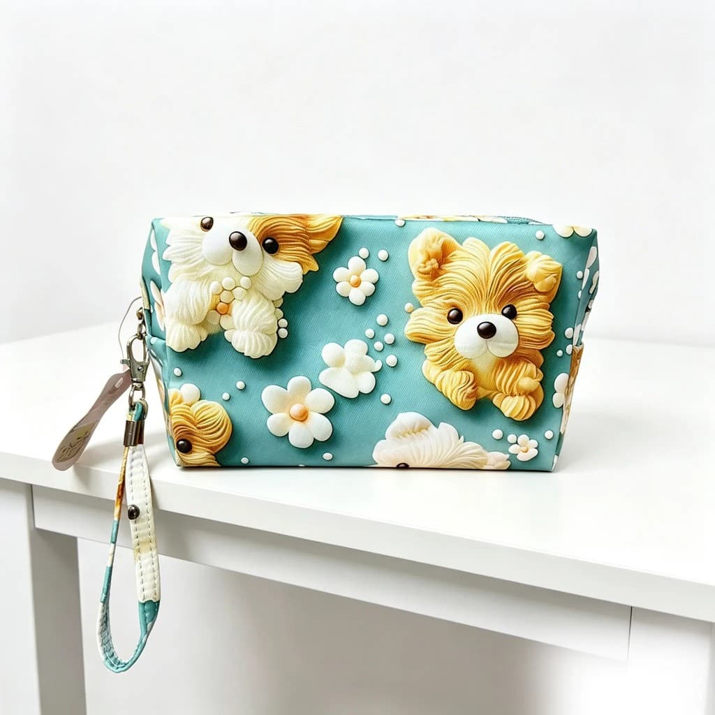 Necessaire Porta Maquiagem Feminina 16x6x11cm Estampa 3D Floral e Animal, Alta Capacidade Viagem e Uso Diário