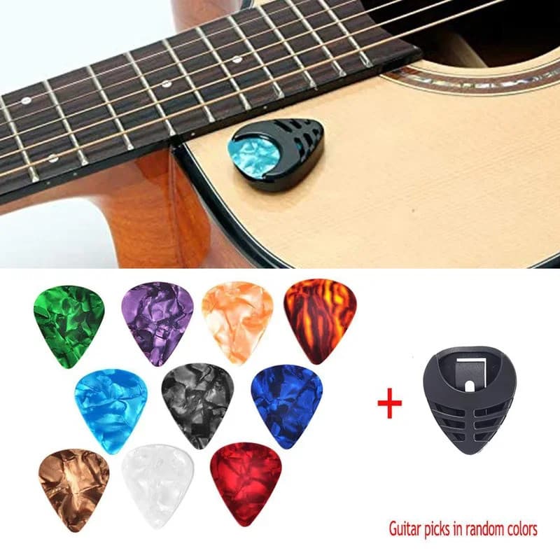 Conjunto de 10 Palhetas de Guitarra e Suporte para Palhetas para Guitarra Acústica, Guitarra Elétrica, Baixo, Ukulele, S