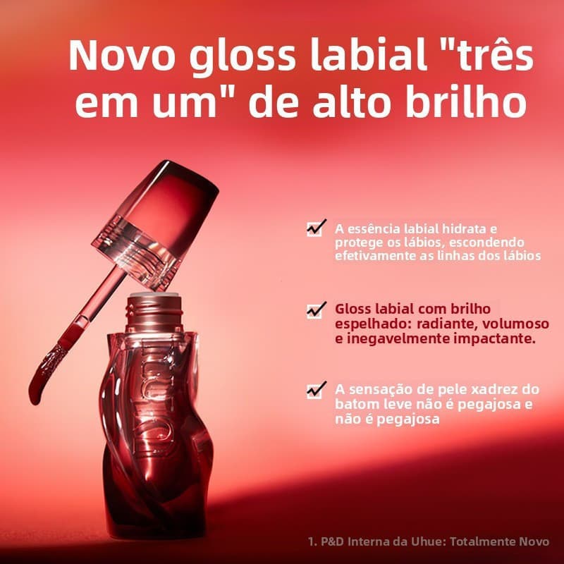 Uhue Brilho Labial de Alto Brilho Edição Limitada de Ano Novo F102 Rosa Água Hidratante com Efeito Espelhado