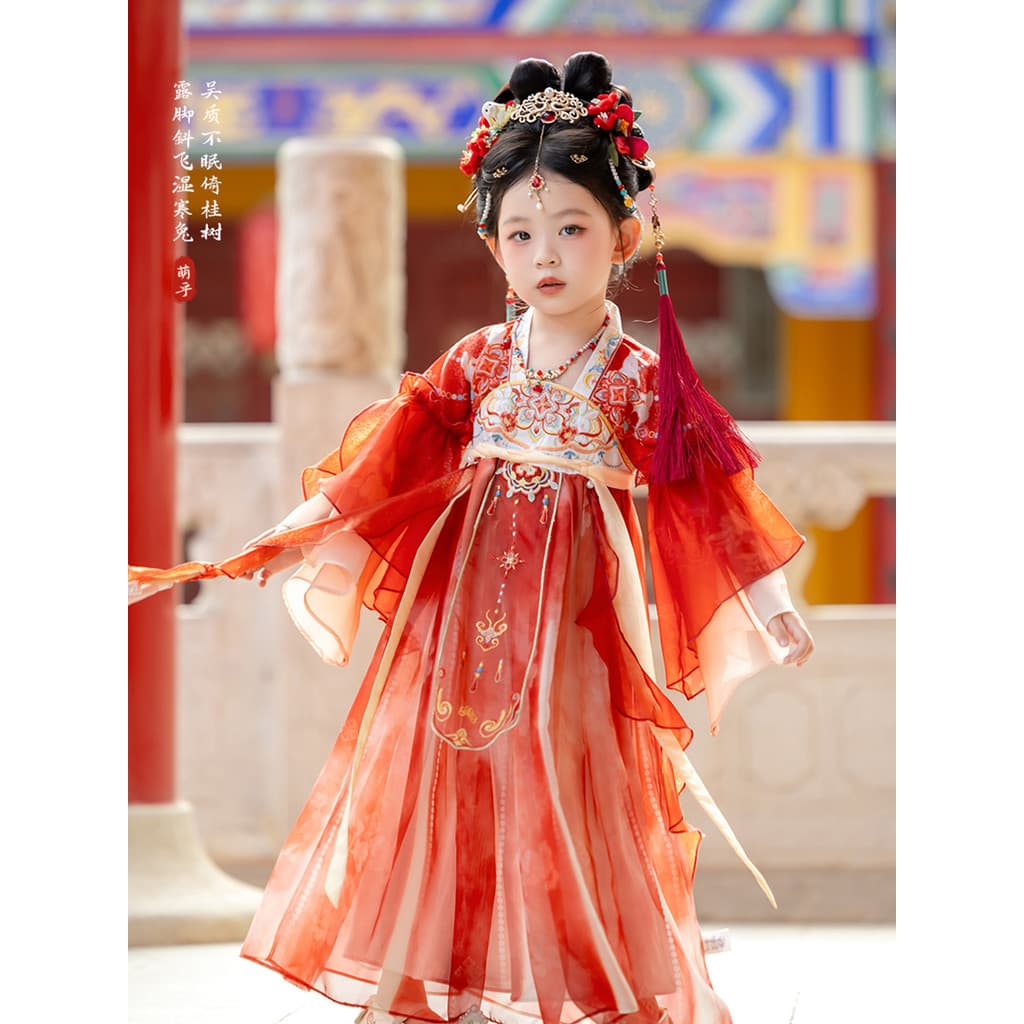 Hanfu meninas 2026 novo estilo primavera outono crianças High-End fada estilo antigo princesa saia menina antigo traje v
