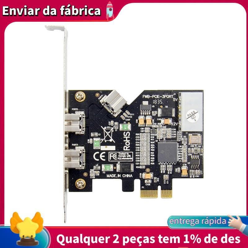 Placa Controladora PCI Express-E X1 Para 3 Portas 1394B , Adicional FireWire 800 IEEE 1394 B 2 + 1 , Captura De Vídeo De