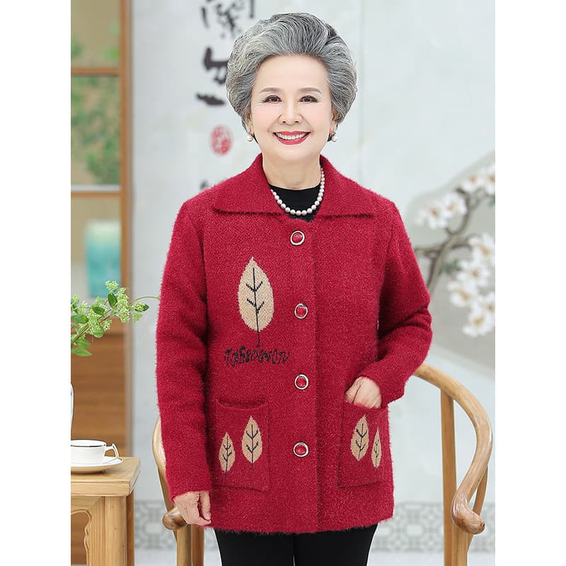 Primavera outono novo estilo camisola avó Cardigan mãe usar malhas primavera outono usar imitação vison jaqueta de lã so