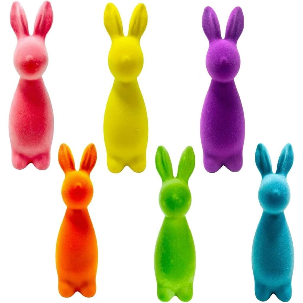 NJN 6 Peças de Decorações de Páscoa com Coelhinhos Flocados, Figuras de Coelhinhos Flocados de 9 Polegadas, Decoração de