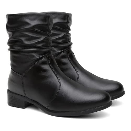 Bota Feminina Botinha Sluch Enrrugada Salto Baixo Confortavel Leve Moderna
