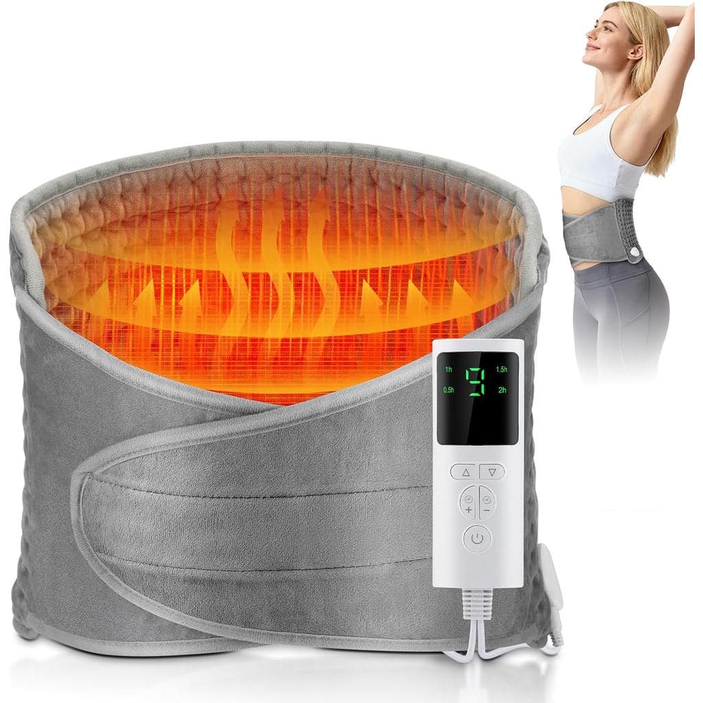 Cinta Térmica Elétrica para Aquecimento da Cintura, 9 Temperaturas, 4 Configurações de Temporizador, Ajustável e Extra L