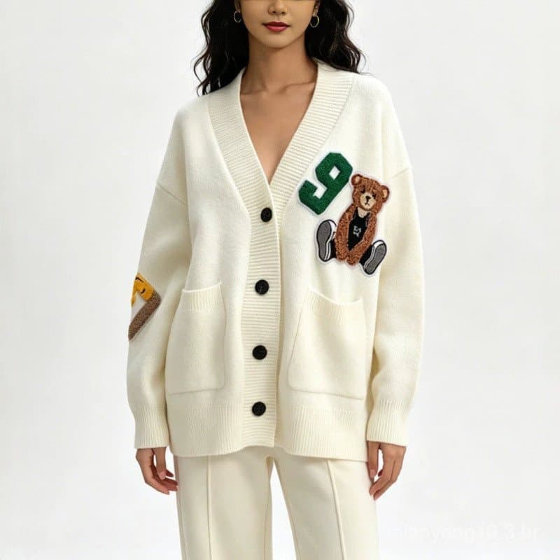 Transfronteiriço versão coreana outono inverno novo estilo dos desenhos animados camisola feminina solta estilo Preppy A