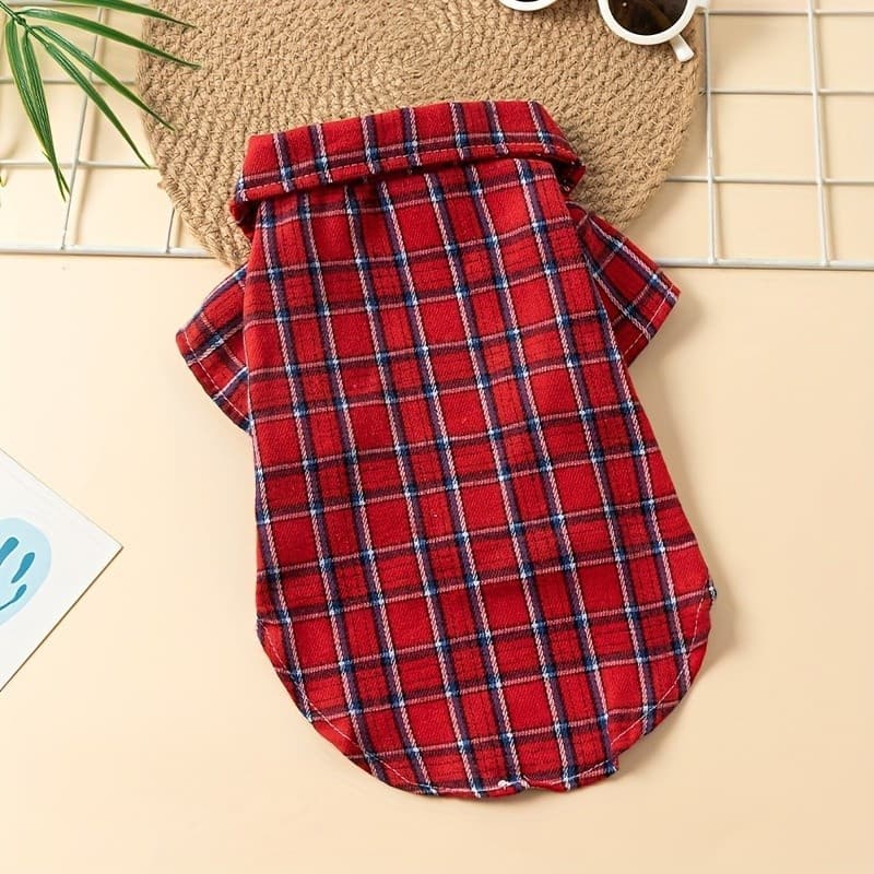 Camisa para Cão Xadrez Preta e Vermelha, com Fecho de para Fácil Colocação e Remoção, Projetada Especificamente U