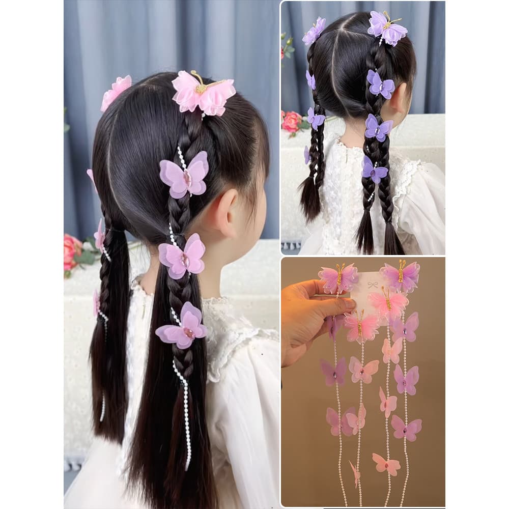 Crianças rosa borboleta trançado corrente de cabelo Super fada cocar menina trançado faixa de cabelo princesa acessórios