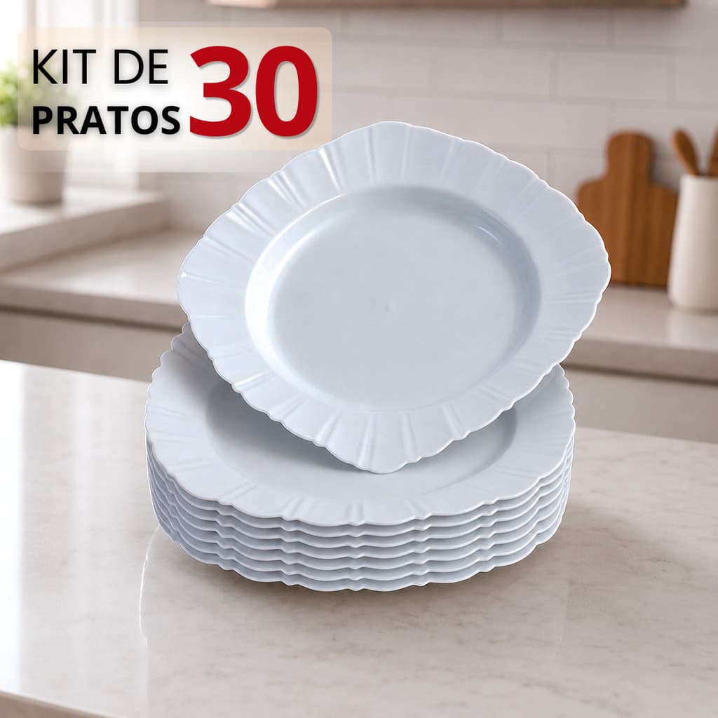 Jogo 30 Pratos Plásticos Quadrado Fundo Refeição Festa Churrasco Petiscos Reutilizável Resistente