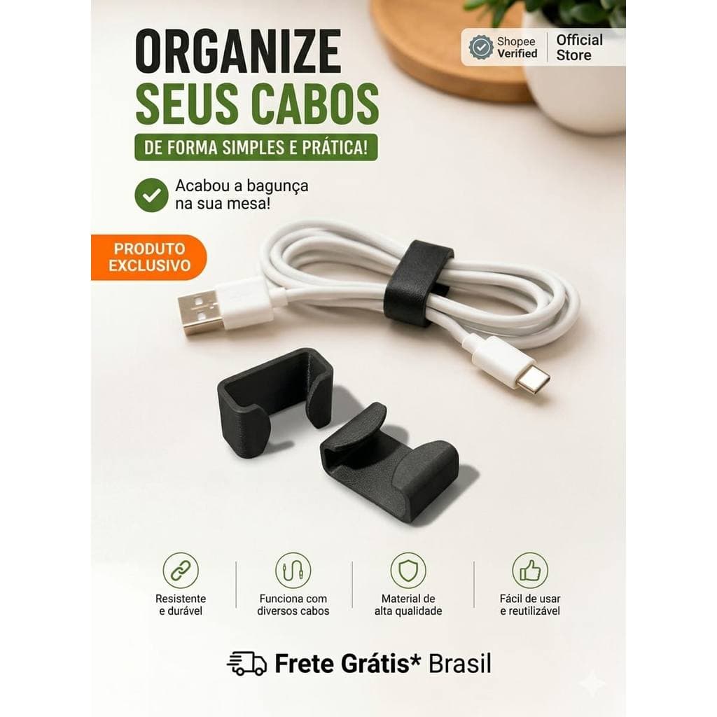 Kit Organizador de Cabos 10 ou 20 Unidades | Prendedor de Fios para Organização, Home Office e Carregadores