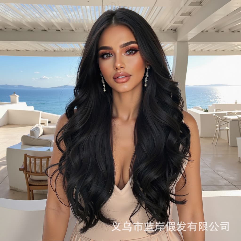 Nova peruca de cabelo longo e cacheado para mulheres, cobertura total da cabeça, estilo europeu e americano, com risca a