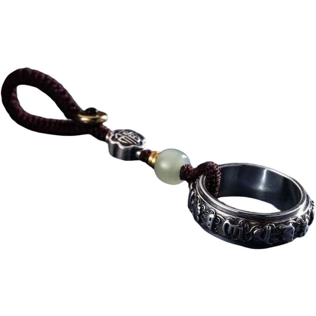 Adorável Chaveiro Com Anel De Prata Sólida S925-Acessório Para Chave De Carro Mantra Tibetano , Espiritual Significativo