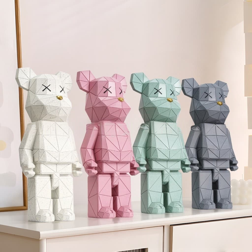 Ornamento De Urso Violento Com Corte Geométrico De Luxo Leve E Moderno , Figura De Resina Moderna Para Decoração De Casa