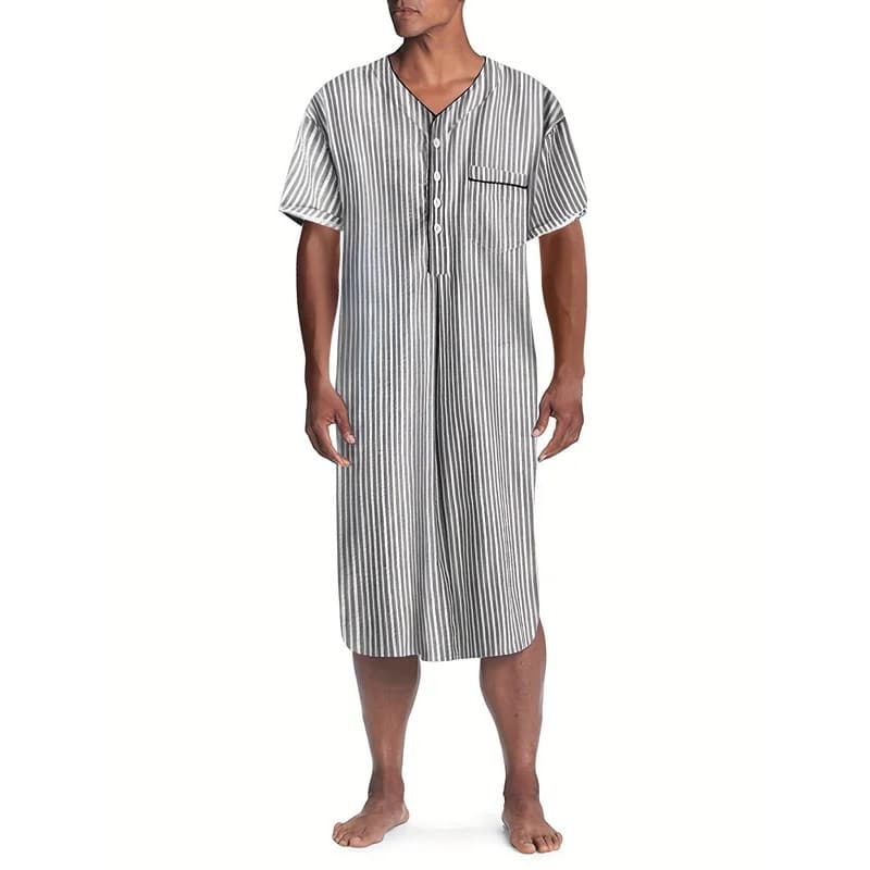 Masculino Casual Manga Curta Pijamas Com Decote Em V Camisola Listrada De Uma Peça Lazer Solto Roupão Premium Confortáve