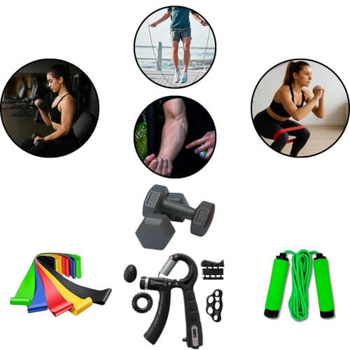 Kit Treino Funcional Fitness Corda EVA Pesos 1kg Mini Band Hand Grip Academia