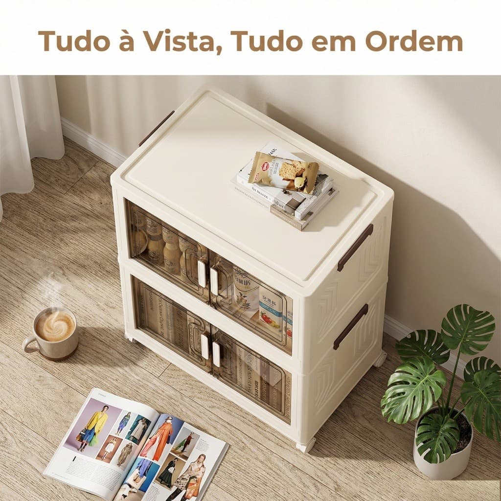 Armário Dobrável com Rodinhas Empilhavel Caixa Organizadora com Tampa Diversos Multiuso