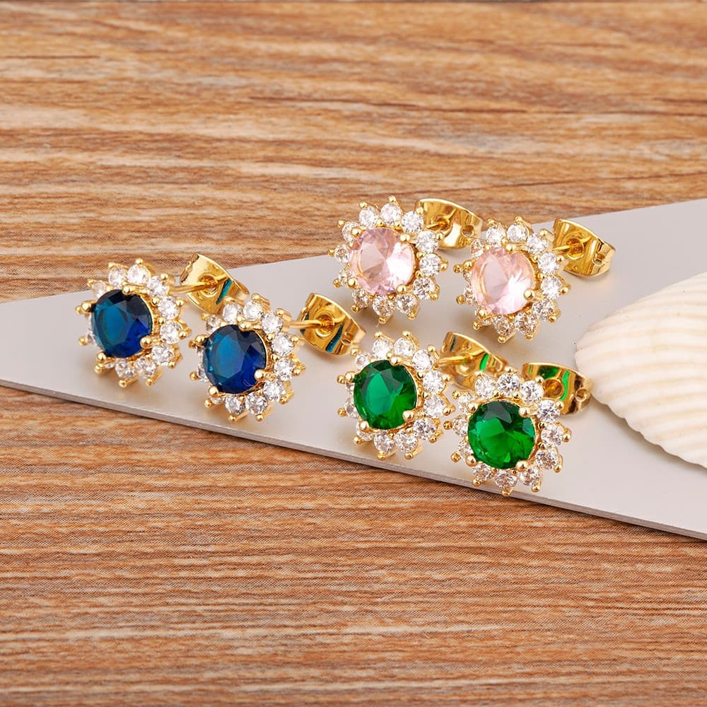 Coréia Popular Em Forma De Flor Inlaid Zircon Stud Brincos De Zircônio Para Mulheres Festa Diária Jóias De Orelha Acessó