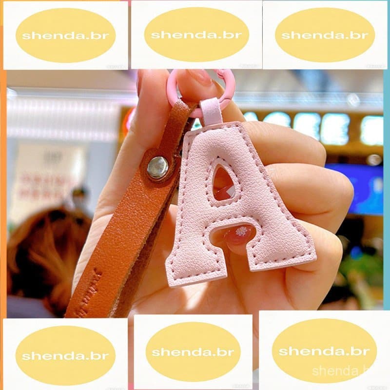 Porta-Chaves Em Couro Pu 26 Letras Simples Cor Sólida Bolsa Escolar Ornamentos Para Carros De Negócios Alfabeto
