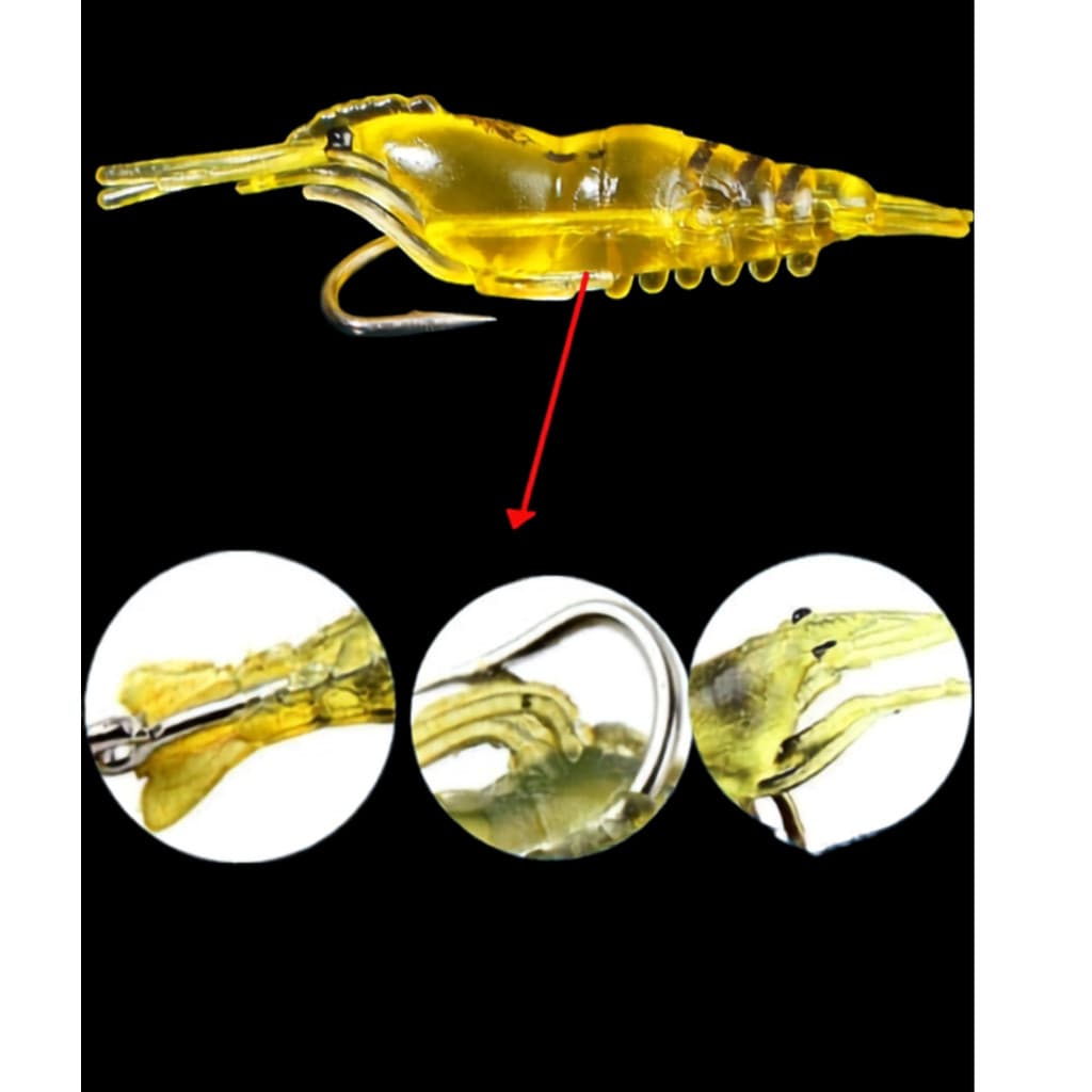 Isca Camarão Silicone Luminosa Brilha no Escuro com Anzol Pesca Noturna Robalo