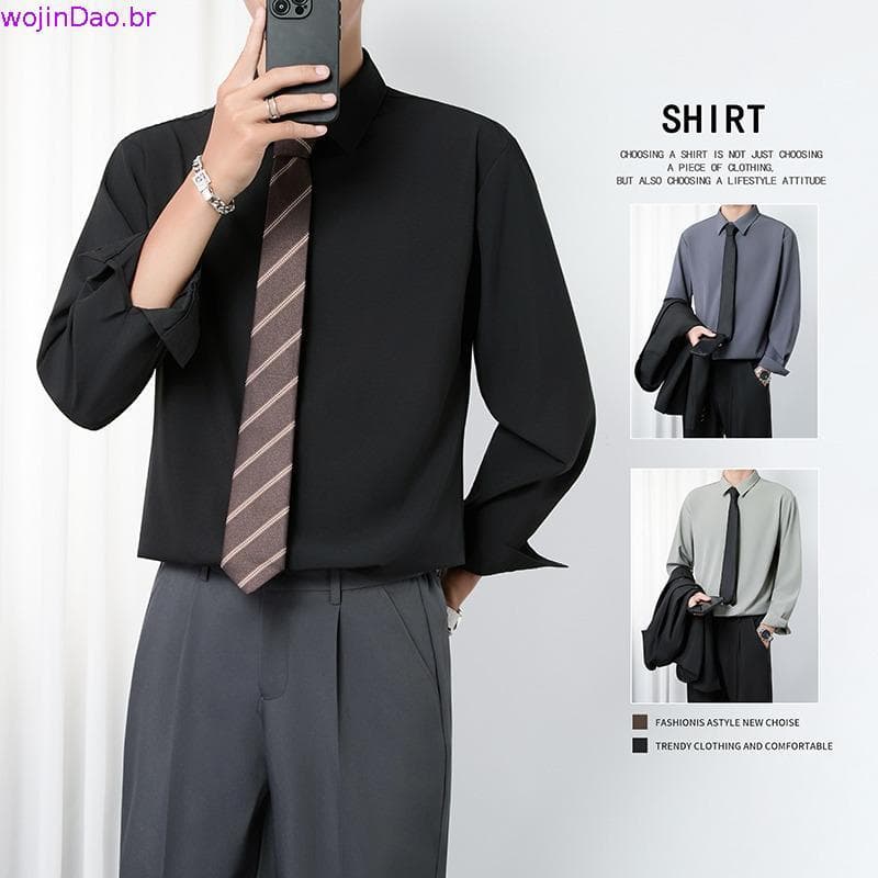 Csa para meninos primavera outono All-Match manga comprida m-Fit Drape na moda simples Anti-rugas B